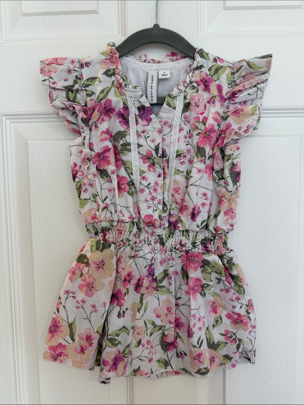 Janie and Jack Pink Floral Ruffle Sleeve Dress